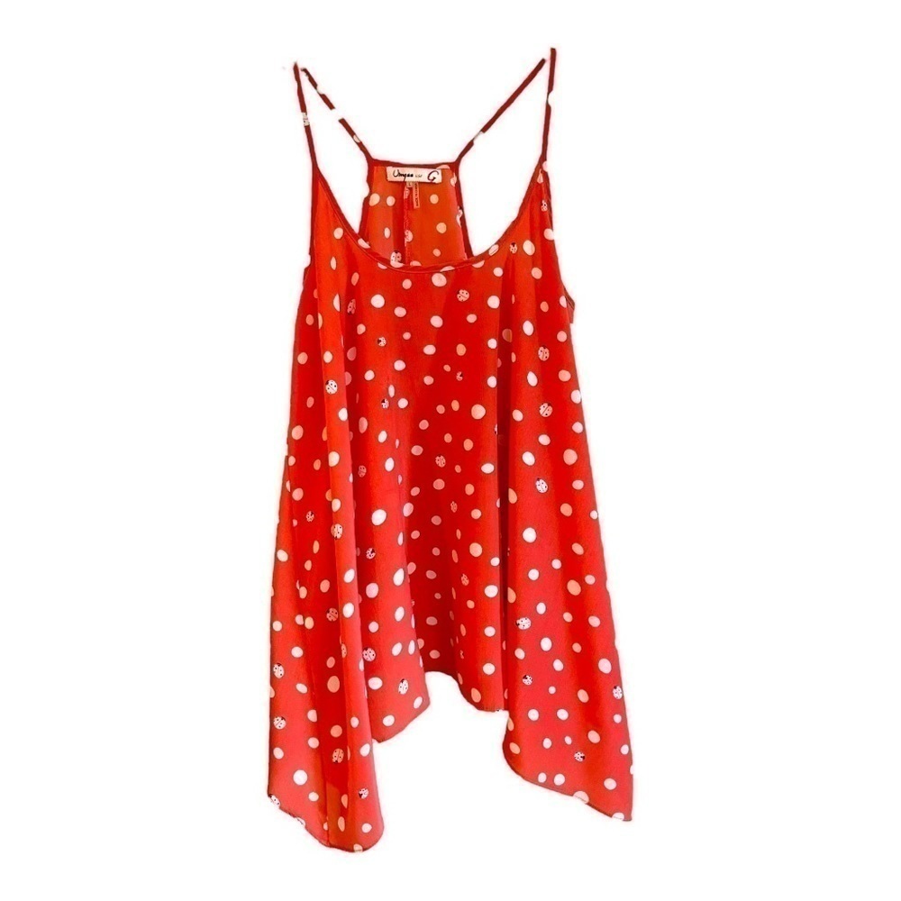 UMGEE, WOMENS CHIC, ADJUSTABLE SPAGHETTI STRAP TOP IN LIGHT RED. SIZE L